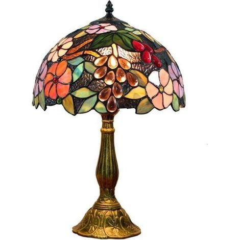 12 pouces vintage pastorale fleurs magnifiques vitrail style lampe de table lampe de chambre lampe de chevet [Classe énergétique A+] (1/5)