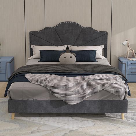 Lit moderne minimaliste et moelleux, tête de lit confortable et douce, 140200CM, gris, meuble de chambre multifonctionnel, cadre de lit bas sans vérin à gaz, matelas non inclus., garantie 2 ans (1/5)