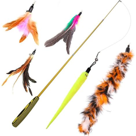 Jouet pour chat Plumes de jouets interactifs, avec 5 plumes de rechange pour canne à pêche pour chat (1/4)