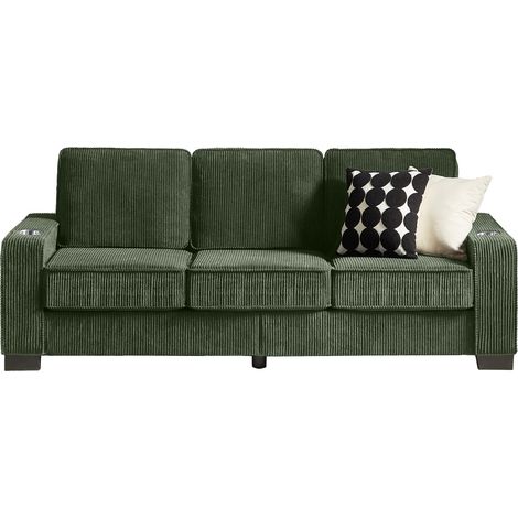 Divano 3 posti in velluto a coste verde oliva, design moderno, 206 cm, MODENUIT (1/5)