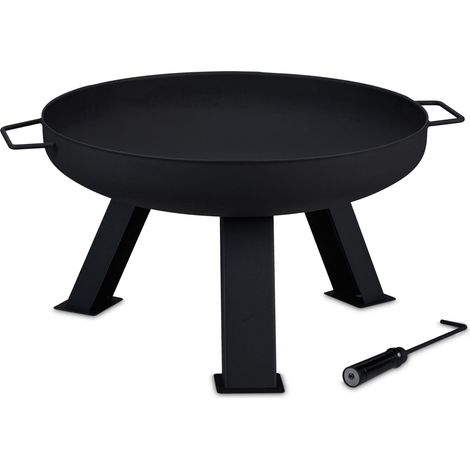 Brasero de jardín redondo 60 cm espacio con el suelo funcionalidad segura ambiente acogedor de acero negro 130009256 (1/4)