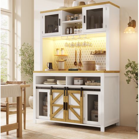 Mueble de cocina alto multifuncional con USB, LED, 120 x 40 x 174,5 cm, blanco DESVIAE (1/5)