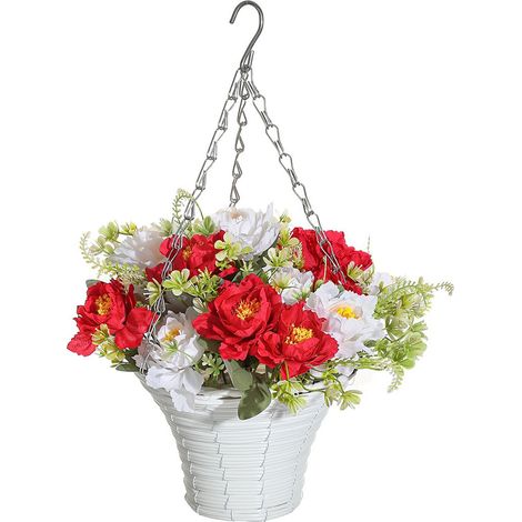 【Hängekorb】 Dekorativer Korb für künstliche Blumen, abwaschbarer Eisenkorb, graue Zimmerpflanze (1/5)