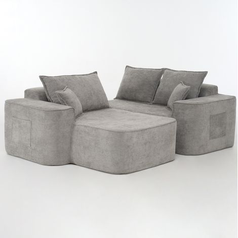 Divano angolare a L in ciniglia grigia 262 cm con chaise longue, modulare, senza montaggio (1/5)