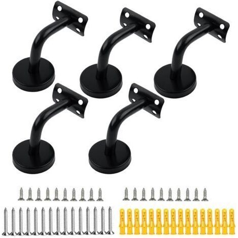 BUNTHAUS Support de Main Courante,5PCS Acier Inoxydable Supports de Rampe Main Courante Supports Muraux,Utilisé pour le Support d'escalier de Main Courante d'escalier (Noir)