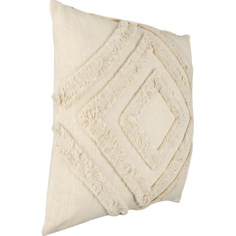 EGLO LIVING Kissen Chevery, Couch Zierkissen im Boho Design, Dekokissen handgewebt aus Baumwolle und Polyester in Creme, Kissenbezug mit Inlett, Sofakissen mit Fransen, 50x50 cm (1/4)