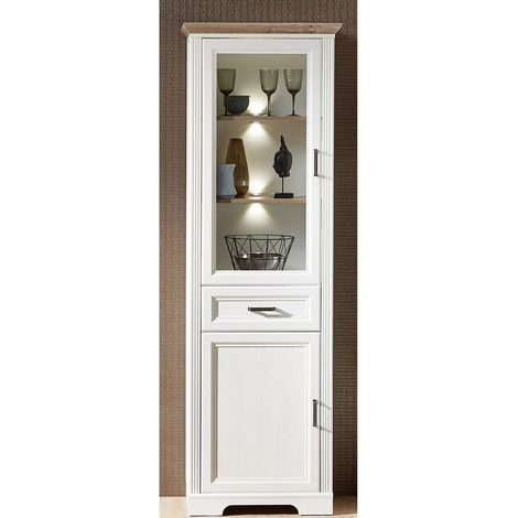 Landhaus Vitrine Vitrinenschrank JÜLICH-36 inkl. LED in Pinie hell & Artisan Eiche Nb. B/H/T: 66/204/42 cm (1/5)