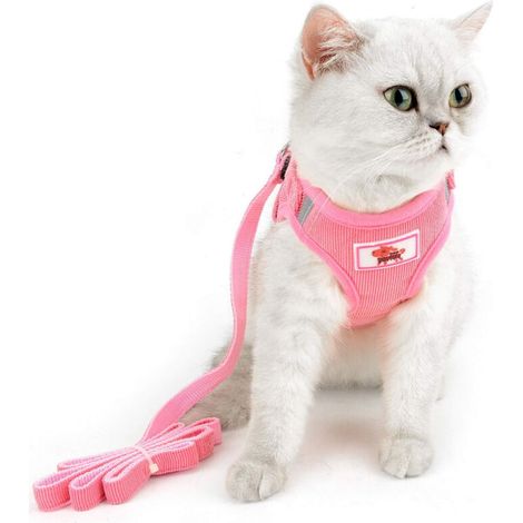 Pettorina riflettente regolabile, guinzaglio, gilet per cuccioli, cinghie in velluto a coste traspiranti, pettorina da passeggio in rete per cani e gatti di piccola e media taglia (rosa, S) (1/4)