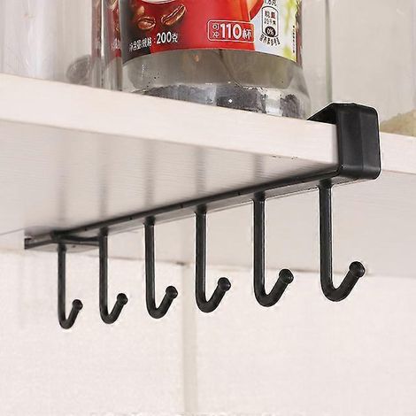 Étagère de rangement à 6 crochets, accessoire de salle de bain, organisateur en métal fer, support suspendu pour tasses et ustensiles de cuisine (1/5)