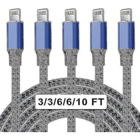 Lot de 5 câbles de charge Lightning en nylon pour iPhone - Charge rapide (1/4)