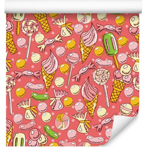Papel pintado de caramelos y helados de colores para salón y dormitorio, 50x1000 cm. (1/5)