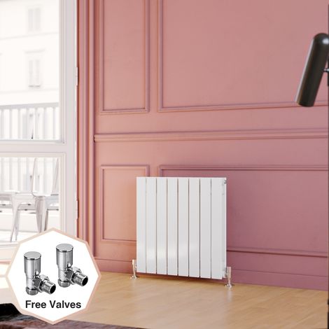 ELEGANT 600 x 600 mm White Column Radiator Horizontal Double Flat Panel Designer Radiator with Angled Radiator Valves (1/5)