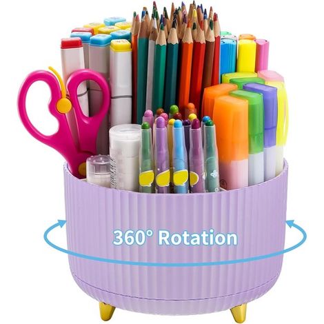 Organizzatore da scrivania, portapenne girevole a 360°, 5 scomparti, cancelleria, plastica, montaggio su tavolo, 16 cm (P) x 13,5 cm (L) x 6,2 cm (A), forma rotonda (1/5)
