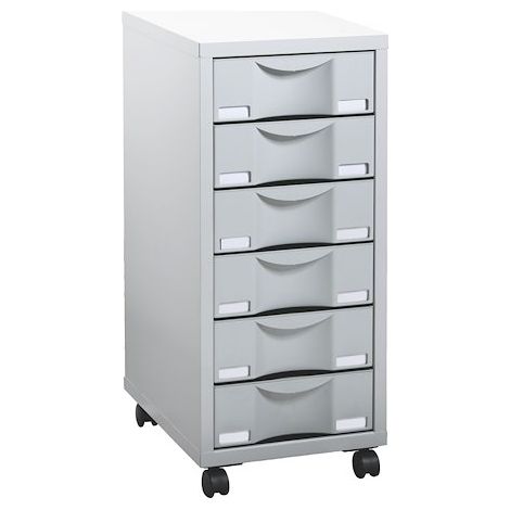 Desserte mobile Polly 6 tiroirs gris