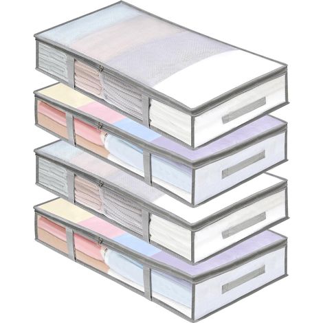 Boîte De Rangement Sous Lit - Boîte De Rangement En Plastique Anti-Humidité - Pour Vêtements Couvertures Oreillers - 4 Pièces
