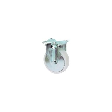 Roulette fixe ø100 - Hauteur totale : 128 mm - Décor : Blanc - Diamètre : 100 mm - Platine : 105 x 85 mm - Charge : 150 kg - TENTE (1/2)