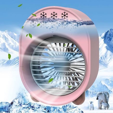 Climatiseur portable, rafraîchisseur d'air personnel par évaporation, ventilateur USB 3 en 1 avec humidificateur et lumière d'ambiance colorée, mini format portable-AquaForge (1/5)