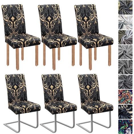 Stuhlhussen 6er Set, elastisch, abnehmbar, waschbar, klassische Muster (1/5)