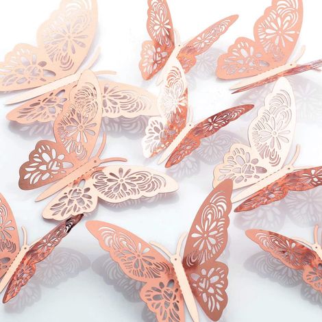 Stickers Muraux Papillon Decoration 3D, 48 Pièces Papillon Stickers pour Fête d'anniversaire Mariage Décoration de la Maison Rose (1/5)