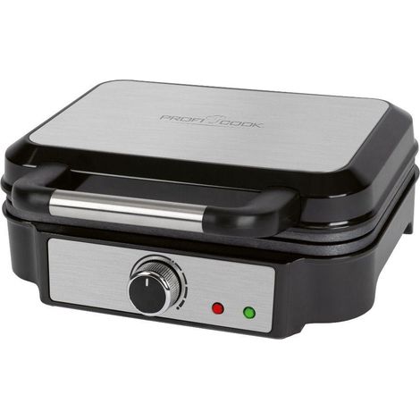 ProfiCook Plancha para gofres belgas con 2 superficies para hornear, 1000 vatios de acero inoxidable con revestimiento antiadherente, grado de bronceado variable, PC-WA 1240