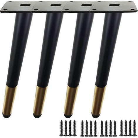 Verstellbare Schrankbeine, 30 cm (12 Zoll), Metallmöbelbeine, schräg konisch, matt schwarz-goldene Möbelfüße im Mid-Century-Stil für Sofa und Schrank, Lasche 15 cm, schwarz-golden