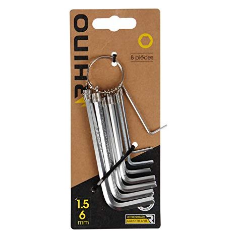 RHINO - CLéS ALLEN - LOT DE 8 CLéS MâLE HEXAGONALE, JEU DE 8 CLéS ALLEN - DIAMèTRE 1.5 à 6 MM - FABRIQUé EN ACIER (CHROME VANADI