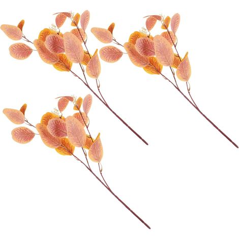 Lot de 3 Branches D’Eucalyptus Artificiel Orange en Soie, Feuillage Réaliste, pour Vase, Guirlande Décorative, Intérieur, Extérieur (1/5)