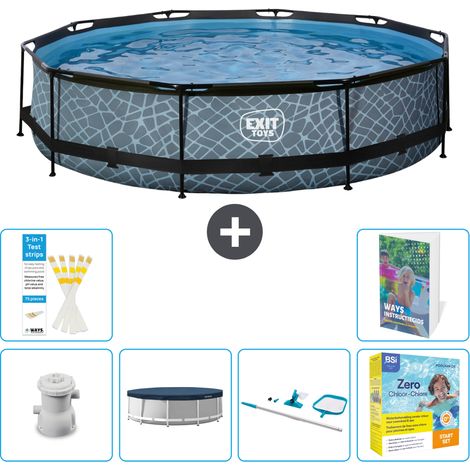 Exit Pool Rund - Steinoptik - 360x76 cm - 7-teilig S202