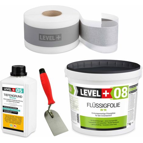 LEVEL+ Dichtset für Duschabdichtung Bad Dichtband Flüssigfolie 7kg SET04 (1/4)