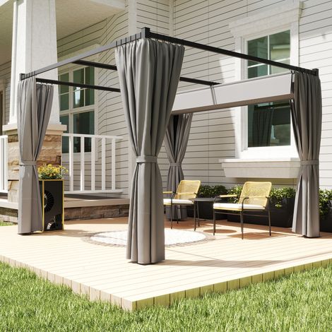 Pergola 3 x 3 m, autoportante, con tetto scorrevole e 4 pareti laterali, colore grigio chiaro resistente ai raggi UV.