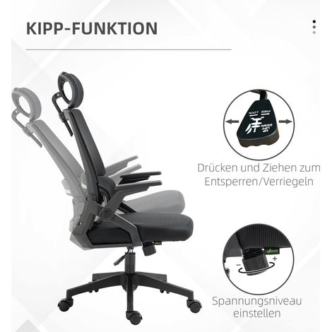 Fauteuil de bureau réglable en hauteur, 1 appui-tête, 60 x 61 x 121,5 cm, noir (1/4)