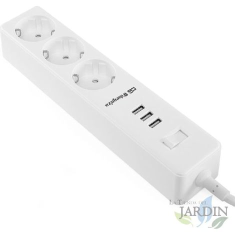 Steckdosenleiste mit 3 VDE-Steckern mit Masseanschluss und 3 USB-Anschlüssen Orbegozo.
