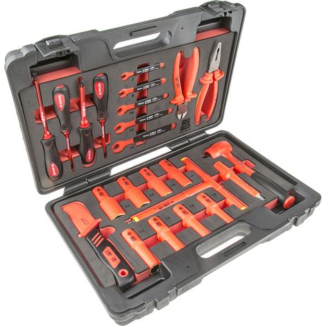 Rs Pro – Mallette à outils pour ingénieurs – Jeu de 23 pièces – Norme DIN EN 60900:2004 – Tension 1 000 V VDE – Caisse de rangement robuste (1/4)