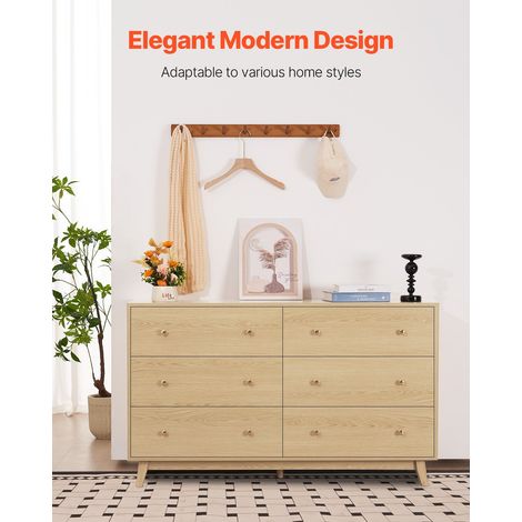 Commode 6 tiroirs, meuble de rangement en bois avec système coulissant et anti-basculement, style minimaliste moderne, organisateur… (1/5)