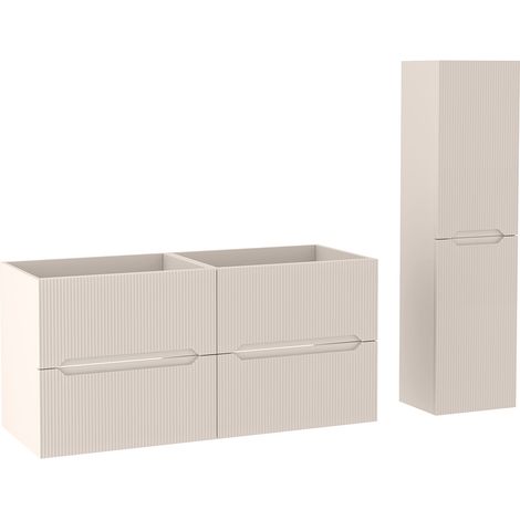 Ensemble double meuble sous vasque L.120 cm avec colonne H.130 cm cachemire mat NOVO Furnidea (1/5)