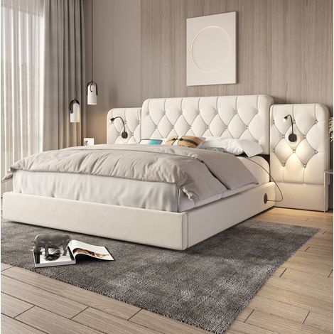 letto contenitore 160x200 USB luci beige OKMYHOME (1/5)