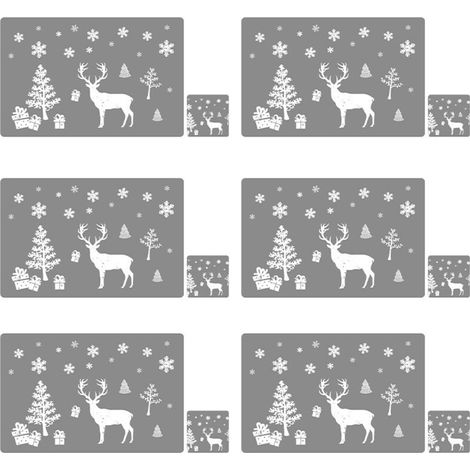 12-teiliges (graues) PVC-Weihnachts-Tischset, Untersetzer, Besteckset, abwaschbare, hitzebeständige Tischsets in Rentierform für die Tischdekoration (1/5)