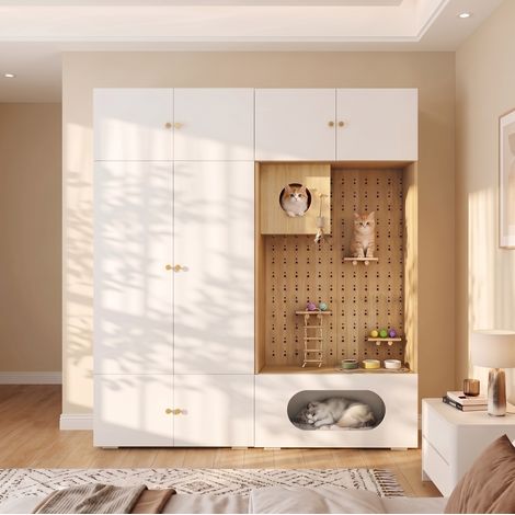Armoire dressing 2-en-1 avec espace pour chat, tringle et mur d’escalade, 180 x 50 x 200 cm (1/5)
