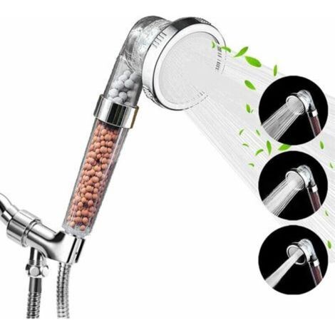 Ionischer Duschkopf mit 3-lagigem Filtersystem, erhöhtem Wasserdruck und Wassereinsparung, mit 3 einstellbaren Modi, Duschkopf für trockene Haut und trockenes Haar (transparent) (1/5)