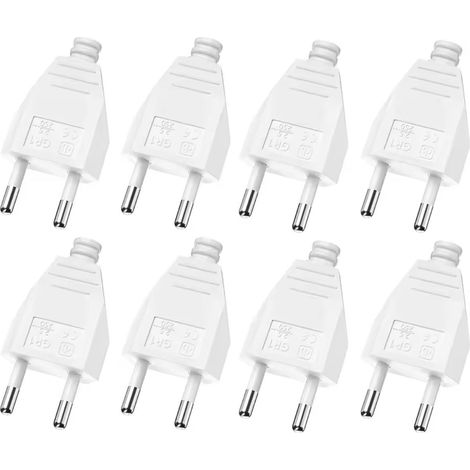 ORION91oficial® - Pack X 8 Unidades, Enchufe Clavija Macho Plano Enchufe Europeo 2.5A 250V Enchufe Bipolar Enchufe Blanco - spaziOrion91