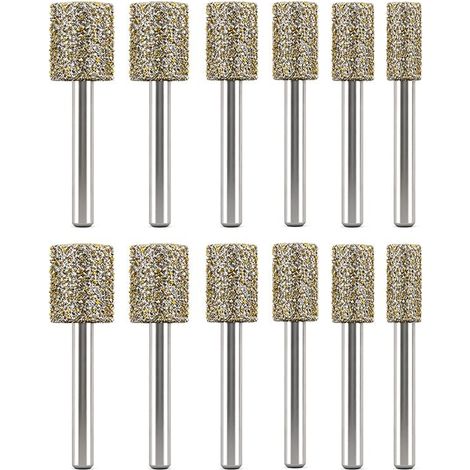 12Pièces Jeu D'Embouts De Meulage Diamant, Accessoires Pour Outil Rotatif Grain 50 Pour Sculpture Sur Pierre Verre - Queue 3mm Têtes 3-10mm (1/5)