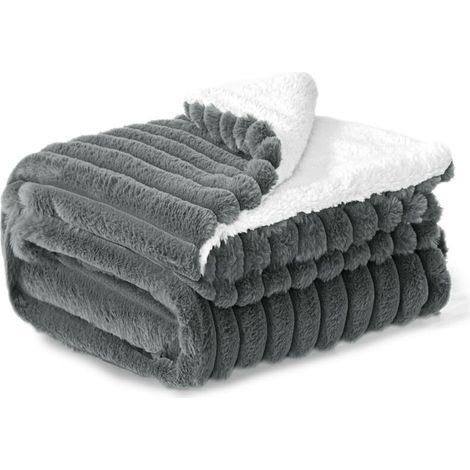 Couverture polaire Sherpa moelleuse - Jeté de canapé gris, épais, doux, confortable et chaud, pour lit simple, cadeau pour femme, 100 x 150 cm (1/4)