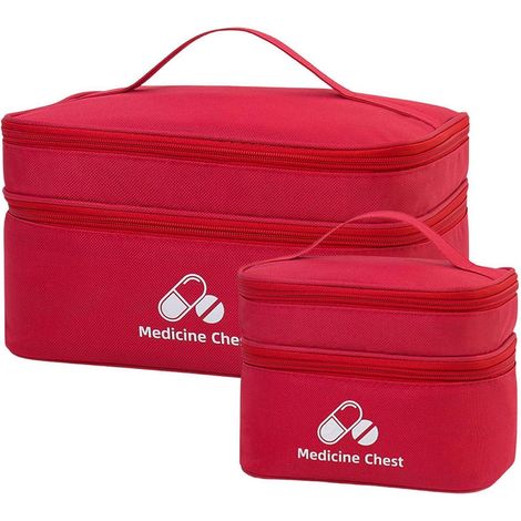 Reiseapotheke Tasche 2 Stück, Rot, Doppelschicht, Wasserabweisend, für Zuhause & Outdoor