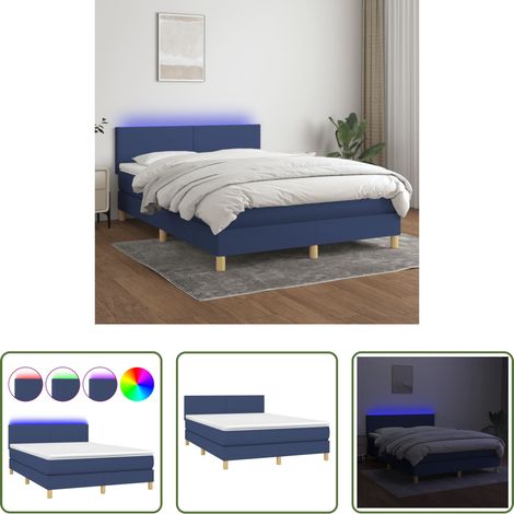 vidaXL LED-Streifen - Boxspringbett mit Matratze & LED Blau 140x200 cm Stoff (1/5)