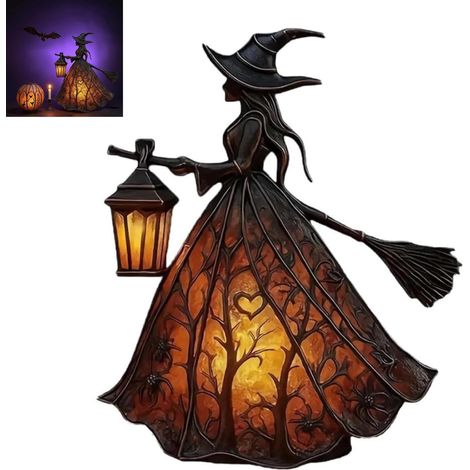 Lampe Halloween Chapeau de Sorcière Gothique, Lampe de Table LED Style Vitrail, Décoration pour Maison et Fête (1/5)