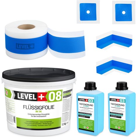 LEVEL+ Dichtset für Duschabdichtung Bad Dichtband Flüssigfolie 12kg SET324 (1/4)