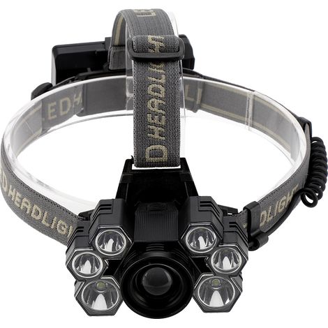 Wiederaufladbare LED-Stirnlampe mit USB-Anschluss und 7 hochhellen LEDs, wasserdicht, ideal für Camping, Wandern und Angeln im Freien. (1/5)
