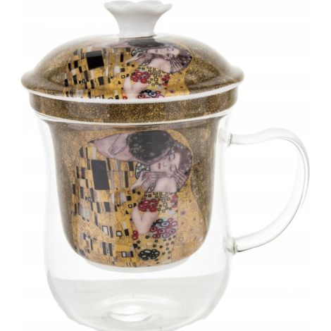 Elegante taza grande de cristal con colador de porcelana para preparar té. (1/5)