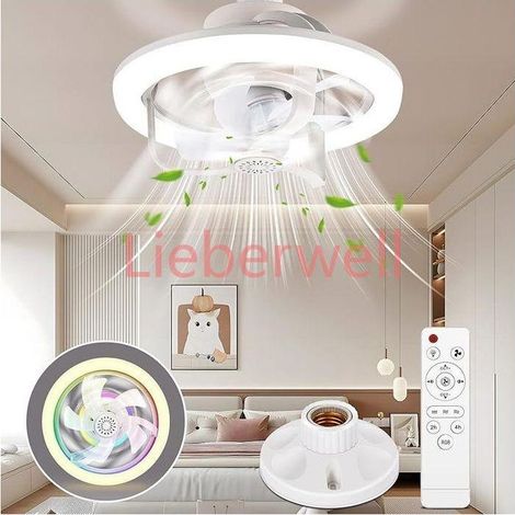 2-in-1 Ceiling LIEBERWELL Fan with Light, 28x18cm E27 Socket, RGB 16 Colors, 3 Color Temperatures 3200-6500K, 3 Speeds, Timer 1/2/4H, Remote Control, Aromatherapy Slot, White (1/5)