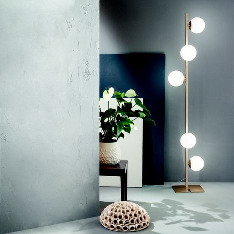 Piantana in metallo Oro con 5 diffusori in vetro Bianco MONILE H170 cm (1/2)